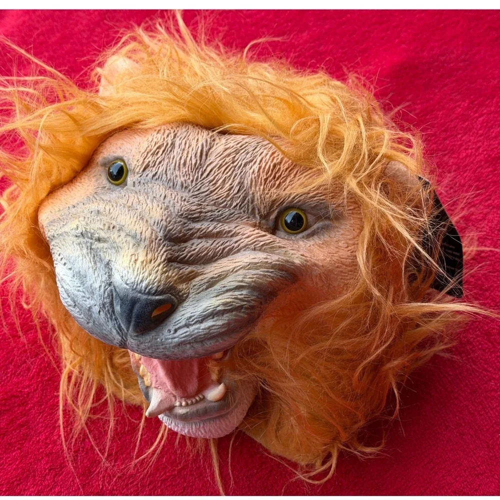 CreepyParty Lion Latex Mask Adult One Size Tan New Realistic Faux Fur Mane